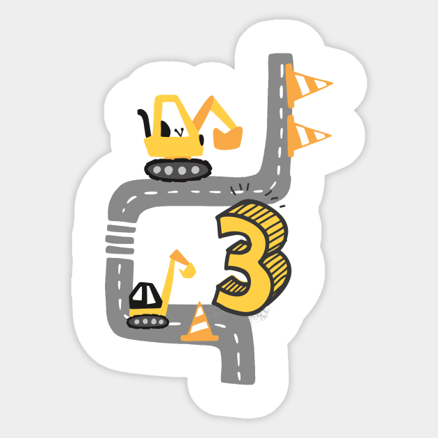 three year old excavator birthday outfit for cool guys Sticker by alpmedia